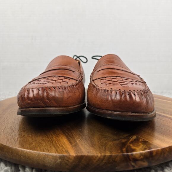 Allen Edmonds Mens 9.5D Barbados Brown Leather Woven Casual Daily Penny Loafer - Picture 4 of 13